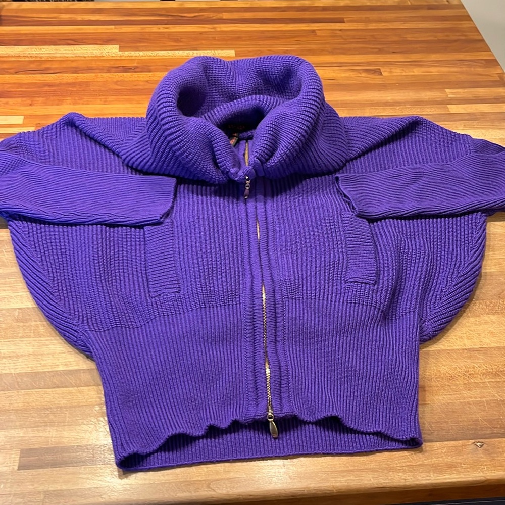 Escada purple rolled neck zip sweater- size 34
